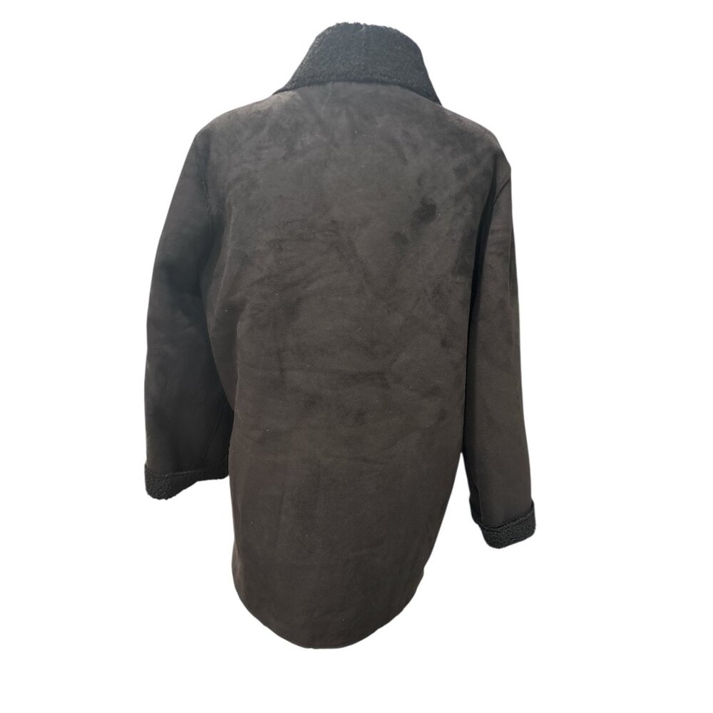 Cortefiel Black Faux Shearling Coat Women’s XL Open Front Cozy Minimalist Jacket - Picture 4 of 11